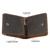 Royal Bagger Short Wallets for Men Crazy Horse Leather Slim Card Holder Genuine Cowhide Simple Vintage Zipper Coin Purse 1583
